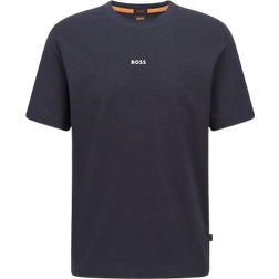 HUGO BOSS Stretch-cotton T-shirt with logo print - Dark Blue