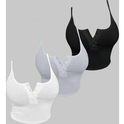 Shein Solid Color Buttoned Summer Camisole Tank Tops Set - Multiple Colors