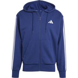 adidas Men Essentials 3-Stripes French Terry Full-Zip Hoodie - Dark Blue/White