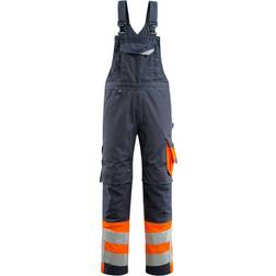 Mascot 15669-860-01014 Bib & Brace with Kneepad Pockets - Dark Navy/Hi-Vis Orange