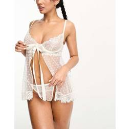 Ann Summers Bonbon Bridal Lace Dobby Mesh Babydoll Set - White