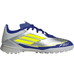 adidas F50 Messi League Turf Fotbollsskor - Silver Metallic/Solar Yellow/Lucid Blue