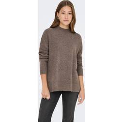 Only Pullover OnlHazel LS Highneck Dame Striktrøje - Brun Højhalset