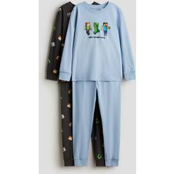 H&M Pyjamas Bomull Tryck 2-Pack - Blå/Minecraft