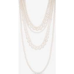 MOOD Cream Pearl Multi Row Statement Necklace - Metallic