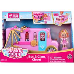 Jazwares Royale High Bus & Glam Closet (1) Exklusiv docka, Glam Closet, rörliga vingar, arbetshjul och rum för 4 vänner Virtuell artikelkod ingår Åldrar 5