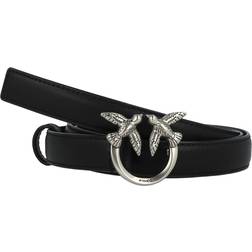 Pinko Thin Love Birds Leather Belt 2cm - Black