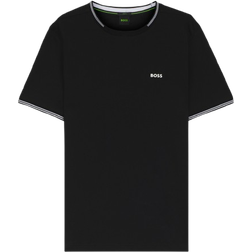 BOSS Taul Stretch Cotton T-shirt with Stripes & Logo - Black