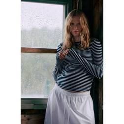 H&M Marineblå Hvidstribet MAMA Ribbet Top Jersey L