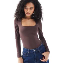 New Look Long Sleeve Square Neck Bodysuit - Brown
