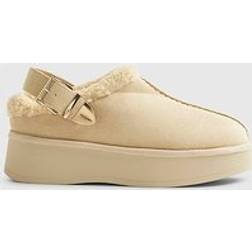 River Island Faux Fur Lined Buckle Mules - Beige