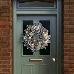 Charles Bentley Indoor Outdoor 60cm Pre-Lit Red Berry Snowy Wreath Decoration