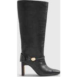 River Island Womens Black High Leg Gold Hardware Boots