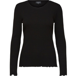 Selected Ribbed Long Sleeved Top - Black