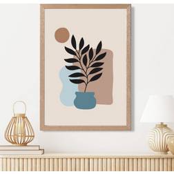 Artze Wall Beige Blue Brown Boho Graphical Floral Framed Art