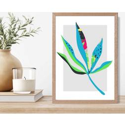 Artze Wall Palm Leaf Blue Green A4 Framed Art