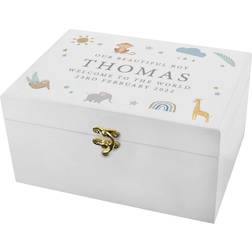 Personalised Memento White Safari Animals Keepsake Small Box