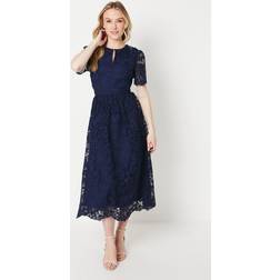Oasis Occasion Lace Collared Midi Dress - Navy