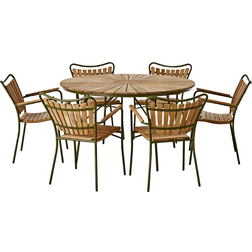Skargaarden Kerteminde Ø130cm - Teak/Green Havemøbelsæt, 1 borde inkl. 6 stole