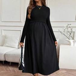 Shein Pregnant Women's Solid Color Minimalist Neck Long Sleeve Dress