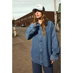 H&M Ladies Denim Blue Oversized Denim Shirt