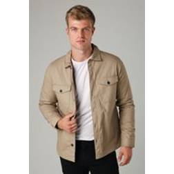French Connection Cotton Worker-Style Button Overshirt - Stone