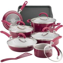 Rachael Ray Create Delicious Burgundy Shimmer Cookware Set with lid 13 Parts