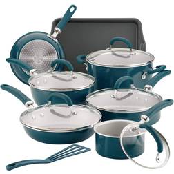 Rachael Ray Create Delicious Teal Shimmer Cookware Set with lid 13 Parts