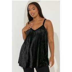 Yours Crushed Velour Cami Vest Top - Black