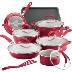 Rachael Ray Create Delicious Red Shimmer Cookware Set with lid 13 Parts