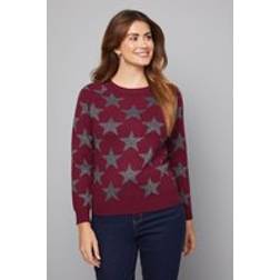 Wallis Star Motif Crew Neck Jumper - Plum