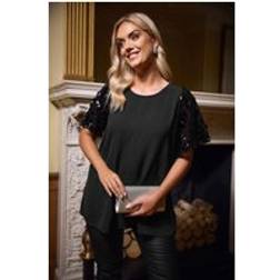 Yours Curve Black Sequin Short Sleeve Blouse - Black