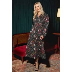 Yours Curve Floral Shirred Shirt Dress - Black