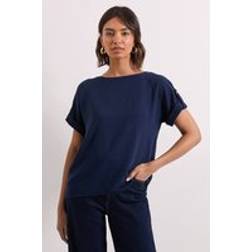 Dorothy Perkins Roll Sleeve Blouse - Navy