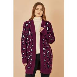 Yumi Burgundy Leopard Print Knit Longline Cardigan - Burgundy