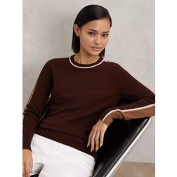 Reiss Anne Colour Block Wool Blend Jumper - Burgundy/Tan