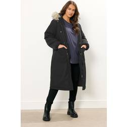 Yours Longline Luxe Parka Coat - Black