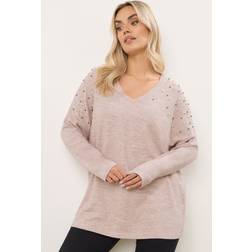 Yours Curve Pink Pearl Embellished Soft Touch Jumper - Pink