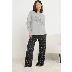 PixieGirl Petite Star Graphic Wide Leg Pyjama Set - Grey