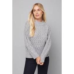 Wallis Petite Sparkle Pointelle Funnel Neck Jumper - Grey