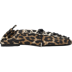 Ganni Lace-Up Ballerinas - Leopard