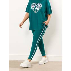 Yours Active Curve Teal Green Side Stripe Leggings - Green