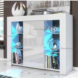 B&Q White High Gloss With Glass Shelves And LED Lights Sideboard