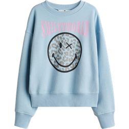 H&M Oversized Printed Sweatshirt - Light Blue/SmileyWorld (1320155005)