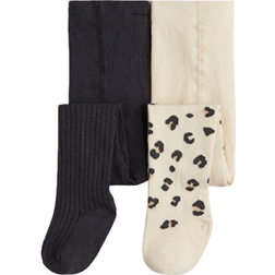 H&M Baby Strumpbyxa 2-Pack - Mörkgrå/Leopardmönstrad