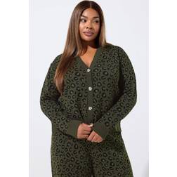 Yours Leopard Print Cardigan Plus Size - Light Khaki