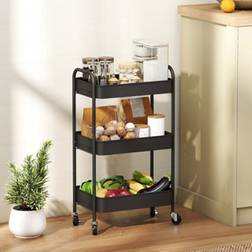 Homcom 3 Tier Rolling Utility Cart With 3 Mesh Basket Trolley Table