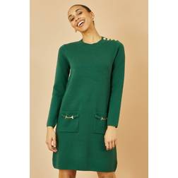 Yumi Knitted Tunic Dress With Gold Hardware Details - Green