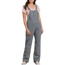 Dickies Women's Relaxed Fit Bib Overalls Rinsed Hickory Stripe