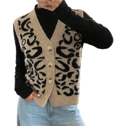 Shein Siren Gaze Women's Leopard Print V-Neck Button Front Cardigan Fall/Winter